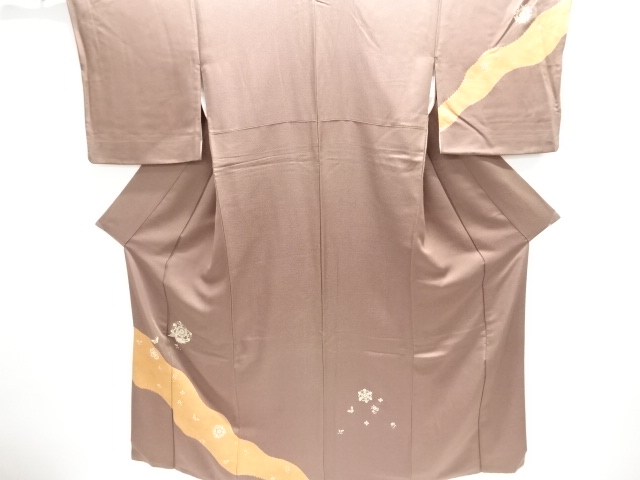 絞り霞に華紋・尾長鶏模様刺繍訪問着